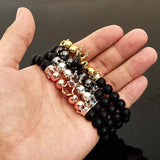 Micro King Crown Charm Stretch Bracelet 8mm Copper Beads Jewelry