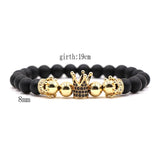 Micro King Crown Charm Stretch Bracelet 8mm Copper Beads Jewelry