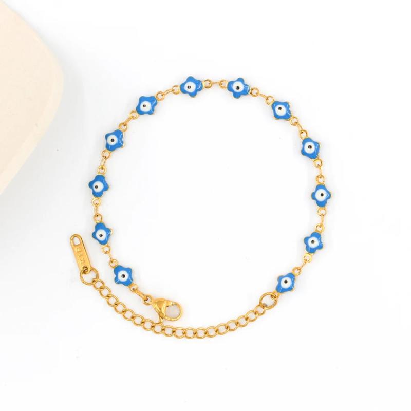 Colorful Evil Eye Enamel Beads Bracelet Stainless Steel Charm