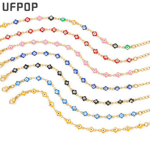 Colorful Evil Eye Enamel Beads Bracelet Stainless Steel Charm