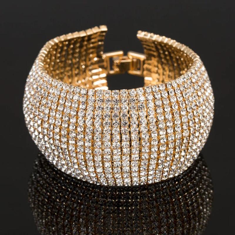 Rhinestone Crystal Bracelet Cuff Bangle for Women Wedding Bridal