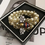 Crystal Bee Pearl Statement Bracelet Women's Jewelry