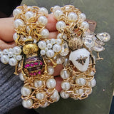 Crystal Bee Pearl Statement Bracelet Women's Jewelry