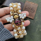 Crystal Bee Pearl Statement Bracelet Women's Jewelry