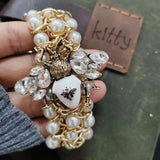 Crystal Bee Pearl Statement Bracelet Women's Jewelry
