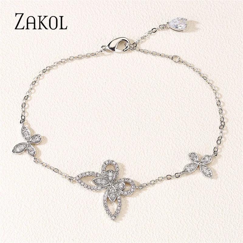 Sparkling Butterfly CZ Chain Link Bracelet - Wedding Jewelry Gift