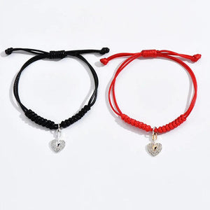 Vintage Heart Pendant Chain Bracelet Red Drawstring Couple Bracelets