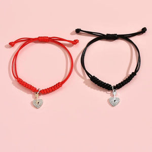 Vintage Heart Pendant Chain Bracelet Red Drawstring Couple Bracelets