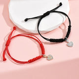 Vintage Heart Pendant Chain Bracelet Red Drawstring Couple Bracelets