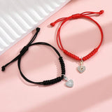 Vintage Heart Pendant Chain Bracelet Red Drawstring Couple Bracelets