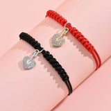 Vintage Heart Pendant Chain Bracelet Red Drawstring Couple Bracelets