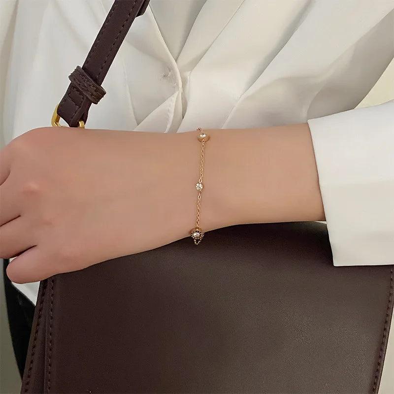 Vintage Zircon Crystal Roman Numerals Steel Bracelet