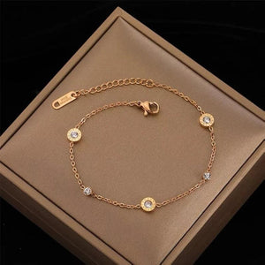 Vintage Zircon Crystal Roman Numerals Steel Bracelet