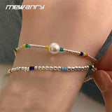 Mewanry Silver Geometric Beaded Bracelet For Women Girls