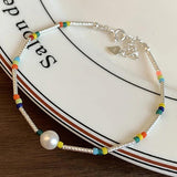 Mewanry Silver Geometric Beaded Bracelet For Women Girls