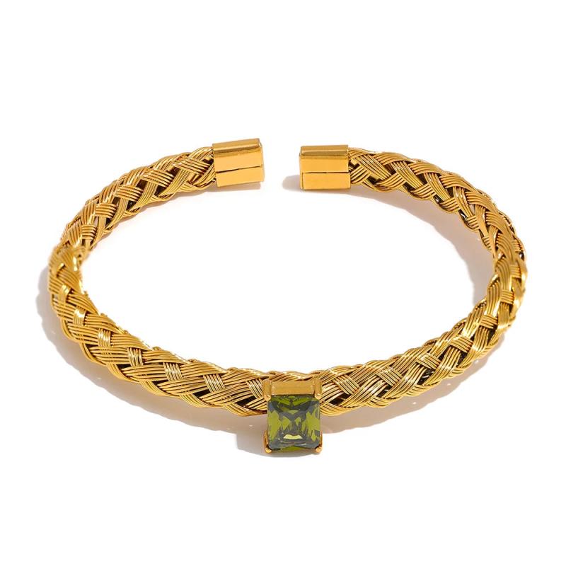 18K Plated Mesh Weave Bangle Bracelet CZ Charm Jewelry Gift