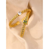 18K Plated Mesh Weave Bangle Bracelet CZ Charm Jewelry Gift