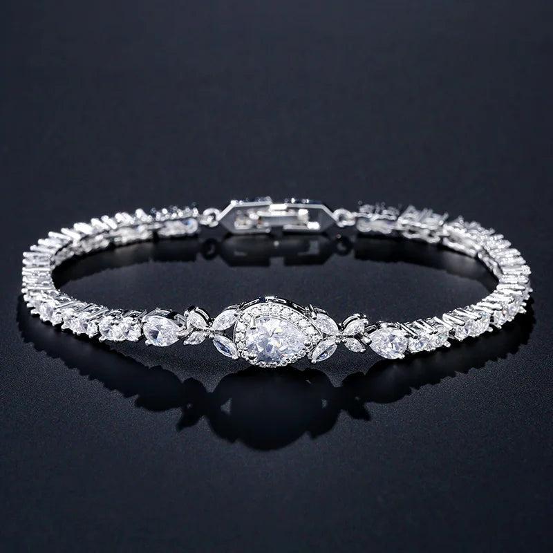 Leaf Bridal Wedding Jewelry CZ Tennis Bracelet for Women
