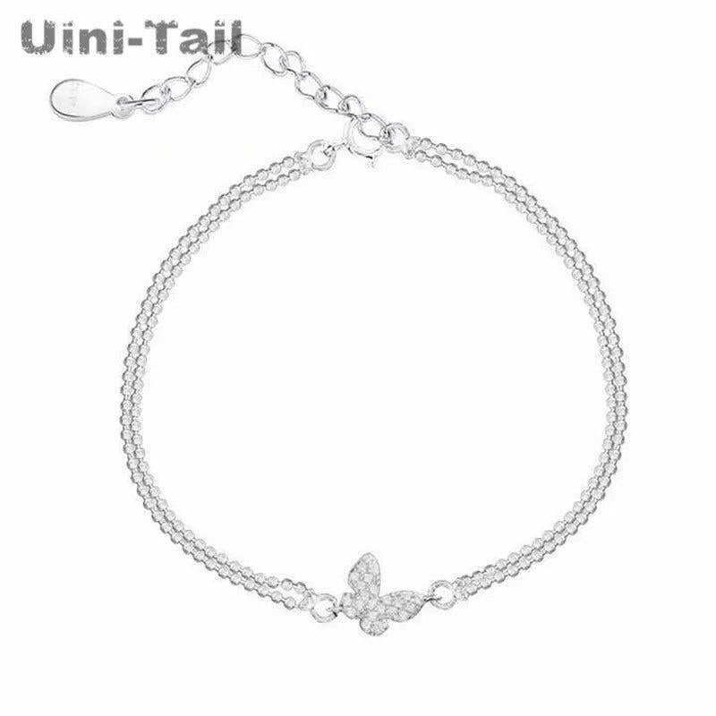 Uini-Tail 925 Tibetan Silver Butterfly Micro-Set Bracelet ED864