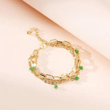 Green Crystal Charm Bracelet for Women Three Layers Adjustable