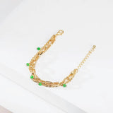 Green Crystal Charm Bracelet for Women Three Layers Adjustable