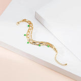 Green Crystal Charm Bracelet for Women Three Layers Adjustable