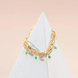Green Crystal Charm Bracelet for Women Three Layers Adjustable