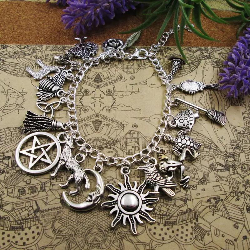 Silver Plated Charm Bracelet with Sun Moon Star Animals Wild Natural Pendant