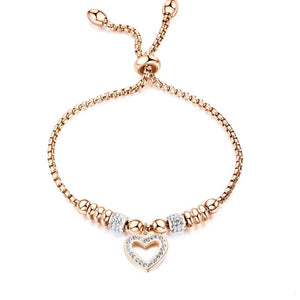 Stainless Steel Crystal Heart Charm Bracelet for Girls