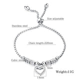 Stainless Steel Crystal Heart Charm Bracelet for Girls