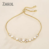 Pearls Adjustable Bracelet Zircon Leaf Bridal Wedding Jewelry