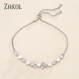 Pearls Adjustable Bracelet Zircon Leaf Bridal Wedding Jewelry