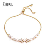 Pearls Adjustable Bracelet Zircon Leaf Bridal Wedding Jewelry