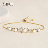 Pearls Adjustable Bracelet Zircon Leaf Bridal Wedding Jewelry