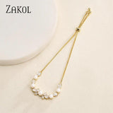 Pearls Adjustable Bracelet Zircon Leaf Bridal Wedding Jewelry