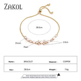 Pearls Adjustable Bracelet Zircon Leaf Bridal Wedding Jewelry