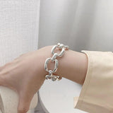 Silver Thick Chain Bracelets for Women INS Hollow Stitching Fine Jewelry