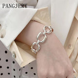 Silver Thick Chain Bracelets for Women INS Hollow Stitching Fine Jewelry