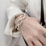 Silver Thick Chain Bracelets for Women INS Hollow Stitching Fine Jewelry