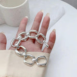 Silver Thick Chain Bracelets for Women INS Hollow Stitching Fine Jewelry
