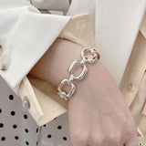 Silver Thick Chain Bracelets for Women INS Hollow Stitching Fine Jewelry