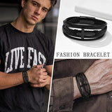 Men's Braided Leather Cross Bracelet, Layered Faith Wristband