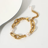 Baroque Freshwater Bracelets 18K Plated Stainless Steel 12mm Wide Chunky