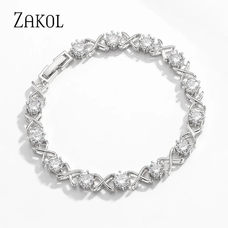 Zircon Cross Bracelet Round CZ Bangle Wedding Jewelry