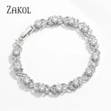 Zircon Cross Bracelet Round CZ Bangle Wedding Jewelry