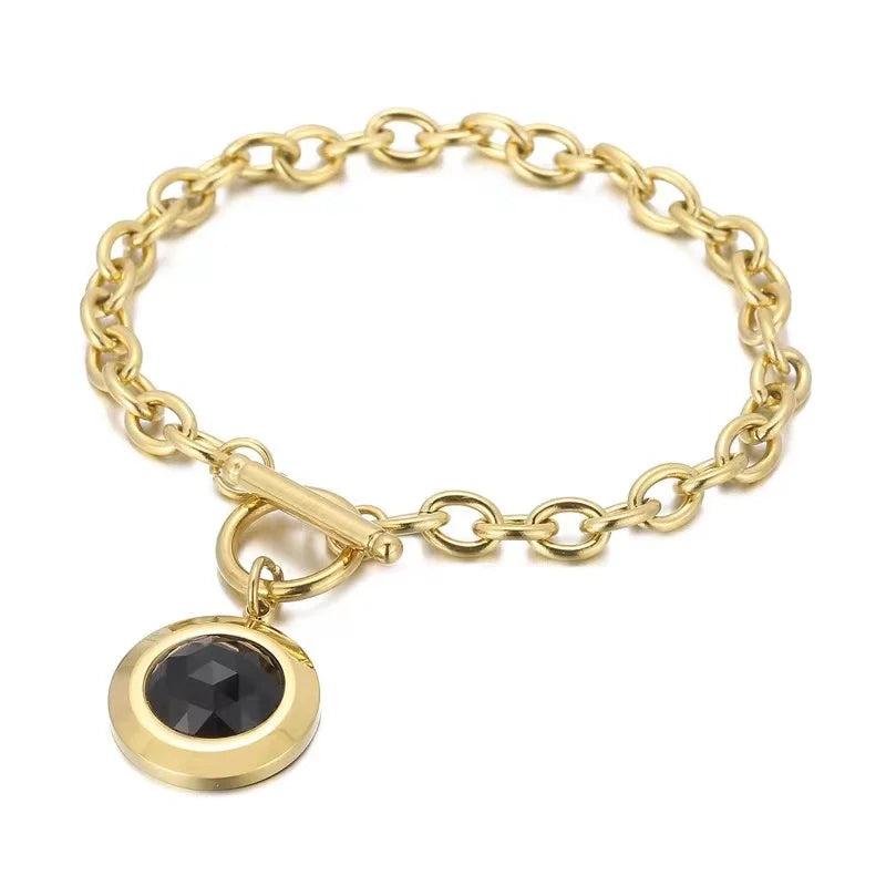 Stainless Steel Crystal Charm Bracelet Toggle Hand Chain Jewelry