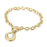 Stainless Steel Crystal Charm Bracelet Toggle Hand Chain Jewelry
