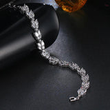 CZ Leaf Pattern Bracelet Bangle Women Girl Gift Wedding Jewelry