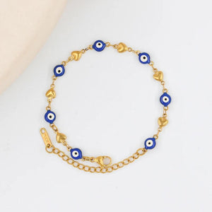 Evil Eye Bracelet Lucky Turkey Oval Heart Eyes Link Chain Friendship Jewelry