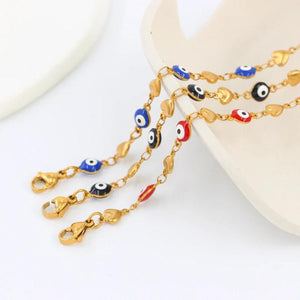 Evil Eye Bracelet Lucky Turkey Oval Heart Eyes Link Chain Friendship Jewelry
